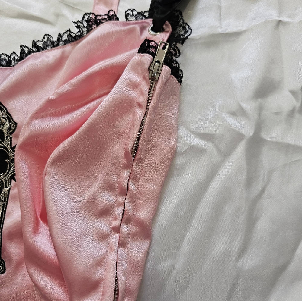 Pink & Black Cross Satin Corset Top - Picture 5 of 6